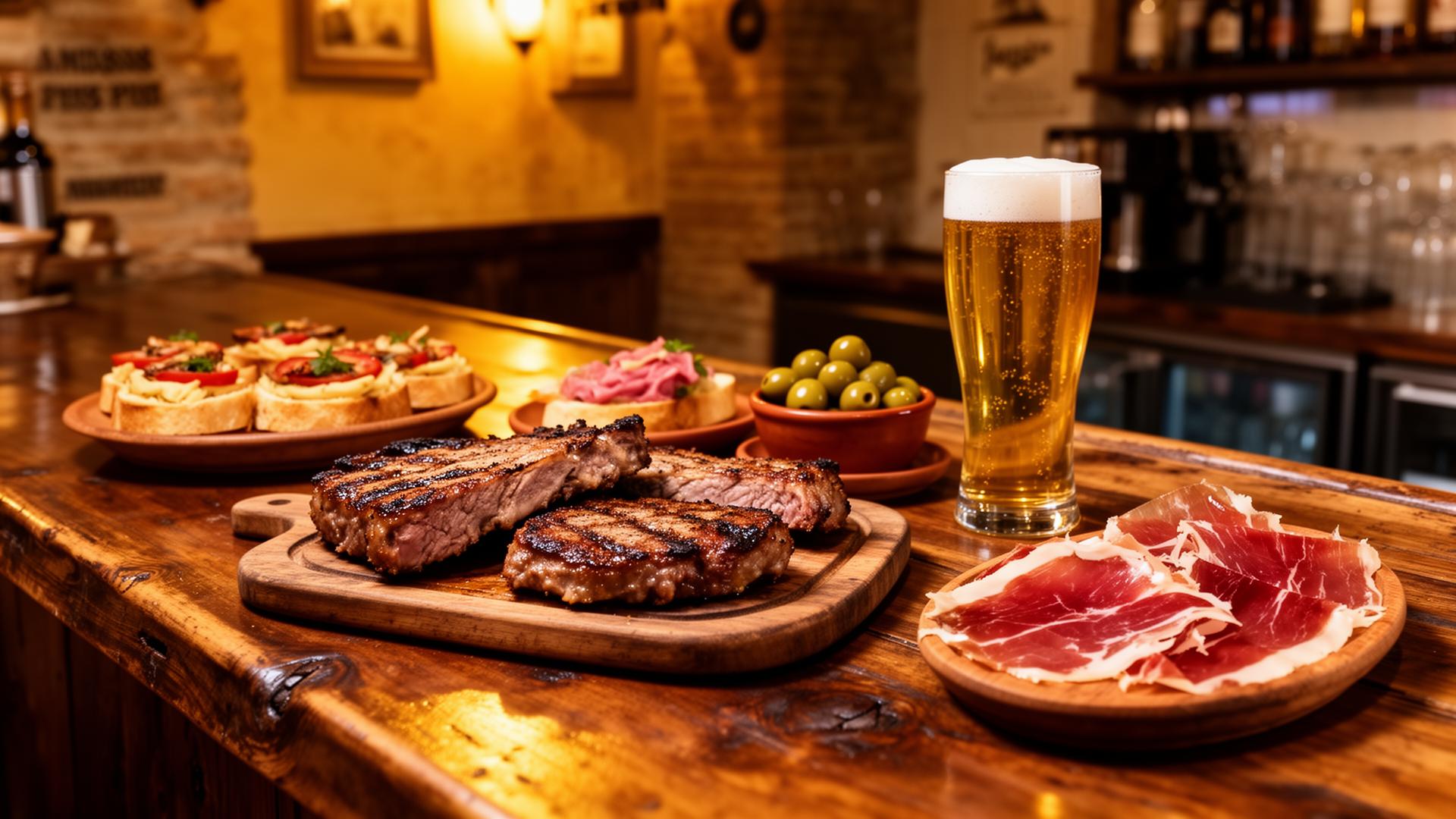 Mesa de tapas, brasa y caña en Don Pepe